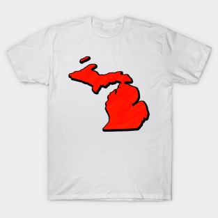 Bright Red Michigan Outline T-Shirt